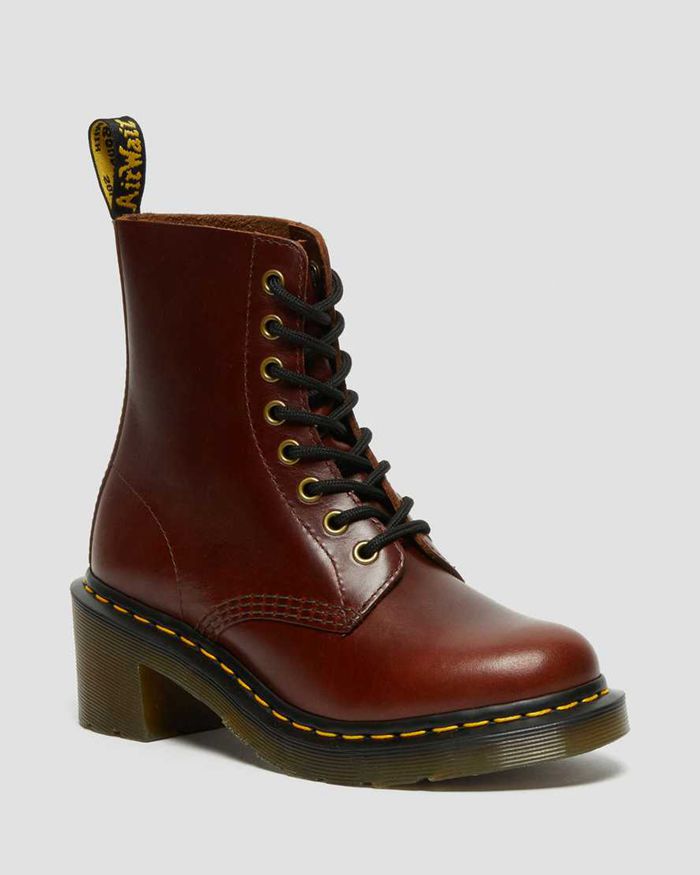 Dr Martens Womens Clemency Leather Heeled Lace Up Ankle Boots Brown - 57231DUKI